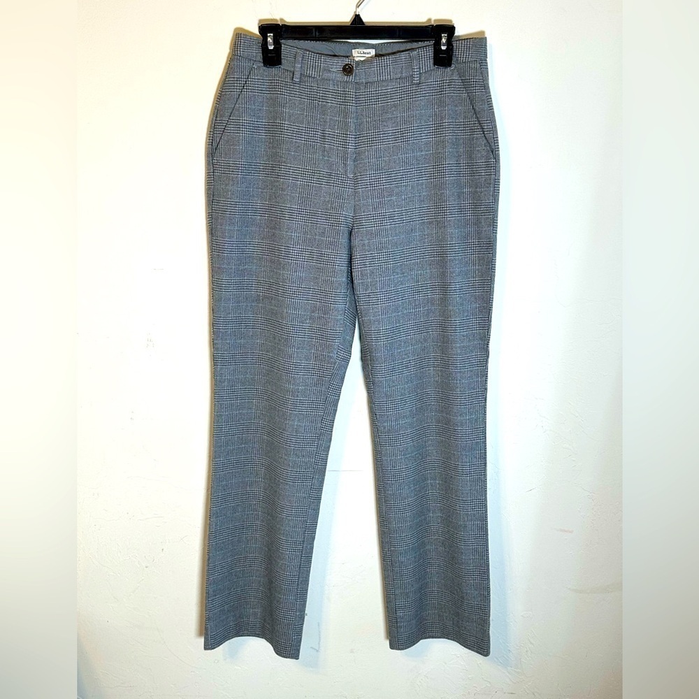 L.L. Bean Classic Fit Gray Plaid 100% Cotton Fully Lined Career Trousers Sz 10